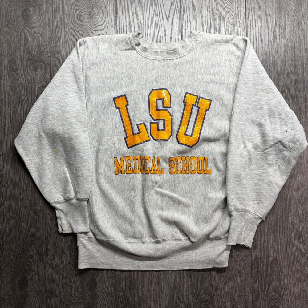 Vintage 90s Champion Reverse Weave LSU Medical School Sweatshirt Grey Large USA
